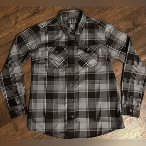 DIXXON Women’s Black and Gray Plaid Button Down Shirt - Adamantium